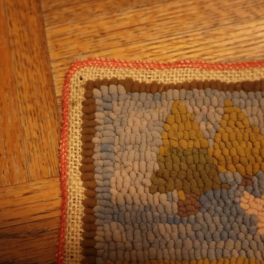 Vintage Hand Hooked Moose Rug Mat 9x9 Primitive Folk Art Cabin Lodge Wall Hangin